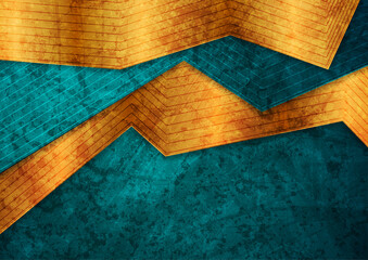 Fototapeta Abstract turquoise and golden grunge corporate background. Vector digital art design obraz
