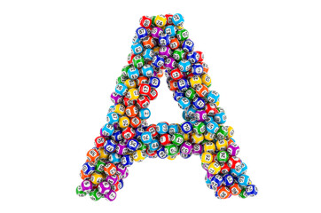 Letter A, from lottery balls. 3D rendering
