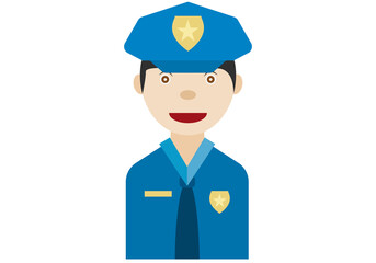 Policía con uniforme azul en fondo blanco.