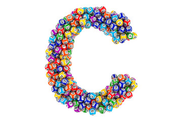 Letter C, from lottery balls. 3D rendering