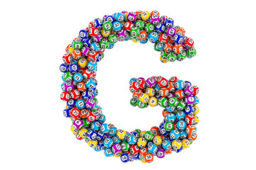 Letter G, from lottery balls. 3D rendering