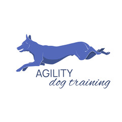Flat vector silhouette of jumping dog for agility club logo design.