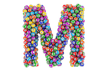 Letter M, from lottery balls. 3D rendering