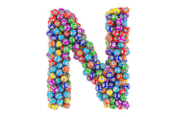 Letter N, from lottery balls. 3D rendering