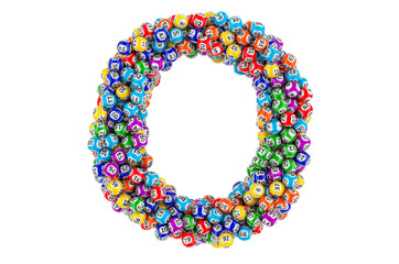 Letter O, from lottery balls. 3D rendering