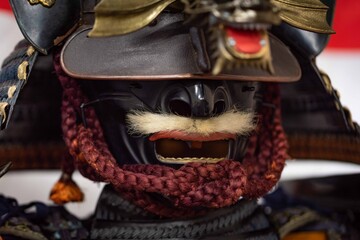 日本の侍の兜と面頬
