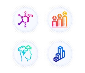 Chemical formula, Graph chart and Mindfulness stress icons simple set. Button with halftone dots. 3d chart sign. Chemistry, Growth report, Cloud storm. Presentation column. Science set. Vector
