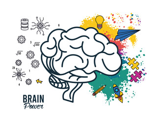 brain power template with colors and set icons