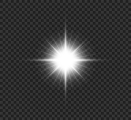 Beautiful bright light, white star with bright rays, vector graphics.