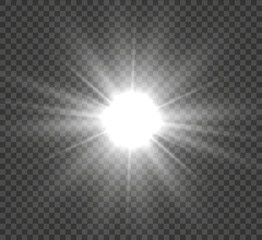 Beautiful bright light, white star with bright rays, vector graphics.