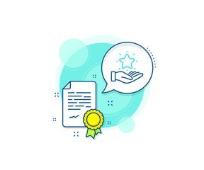 Bonus points. Certification complex icon. Loyalty program line icon. Discount star symbol. Certificate or diploma document. Loyalty program sign. Vector