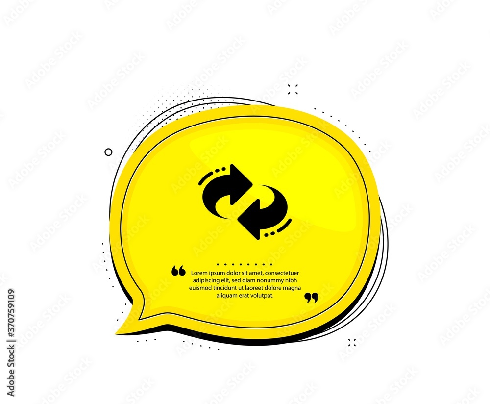 Aufkleber refresh, change arrow icon. quote speech bubble. rotation arrowhead symbol. navigation pointer sign.