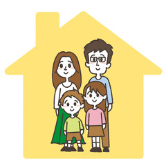 笑顔で家の中にいる家族のイラスト