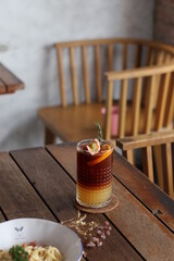 orange coffee on the table.