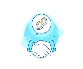 Tasty nut sign. Handshake deal complex icon. Peanut line icon. Vegan food symbol. Agreement shaking hands banner. Peanut sign. Vector