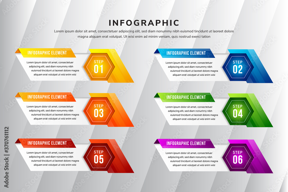 Poster infographic template with 6 hexagon with line icons, process chart, vector eps10 illustration. recta
