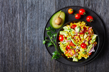 sweet corn salad with avocado, top view