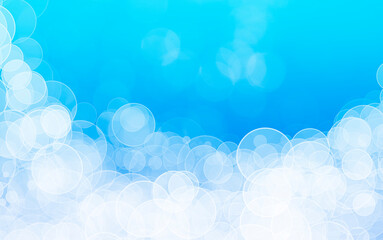Soap bubbles wave on blue background. copy space, illustration.