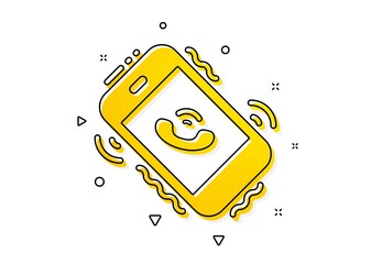 Phone support sign. Call center service icon. Feedback symbol. Yellow circles pattern. Classic call center icon. Geometric elements. Vector