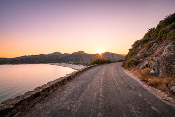 Road leading to sunrise at Ostriconi in Corsica