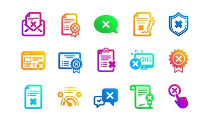 Decline, Cancel and Dislike. Reject icons. Disapprove classic icon set. Gradient patterns. Quality signs set. Vector
