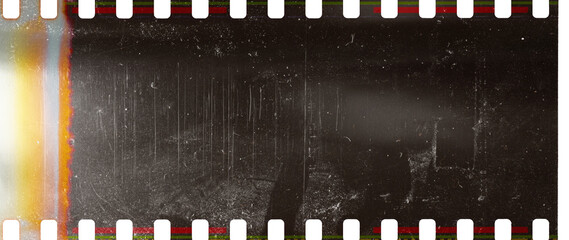 dusty and grungy 35mm film texture or surface, underexposed film material on white.