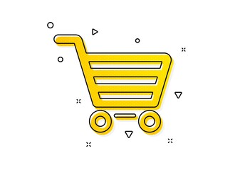 Online buying sign. Shopping cart icon. Supermarket basket symbol. Yellow circles pattern. Classic market sale icon. Geometric elements. Vector