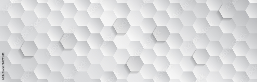 Poster Abstract geometric background with hexagons. Polygonal shape light and shadow effect on the grey background