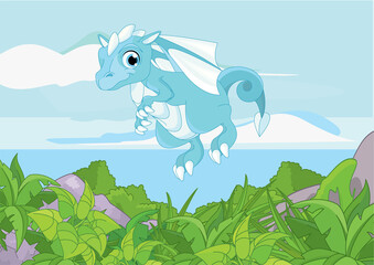 Cute baby dragon flying