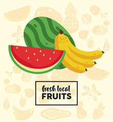 fresh local fruits lettering with watermelon and banana