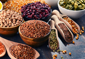 Obraz premium Composition with variety of vegetarian food ingredients