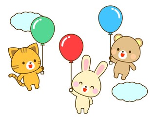 子ども向け　風船で飛ぶイラスト
