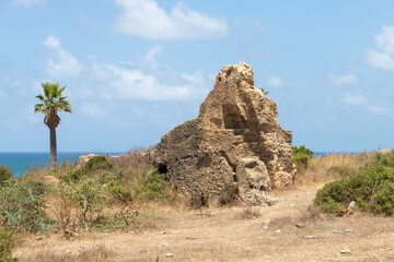 Remains  of the ruins of the old Phoenician fortress, which later became the Roman city of Kart, near the city of Atlit in northern Israel