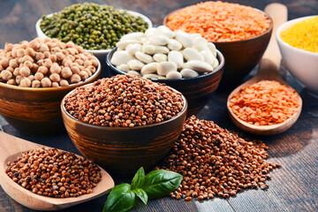 Fototapeta premium Composition with variety of vegetarian food ingredients