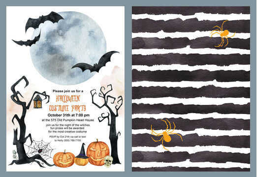 Watercolor vector invitation to a Halloween party.