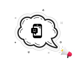 Smile phone icon. Quote speech bubble. Positive feedback rating sign. Customer satisfaction symbol. Quotation marks. Classic smile icon. Vector