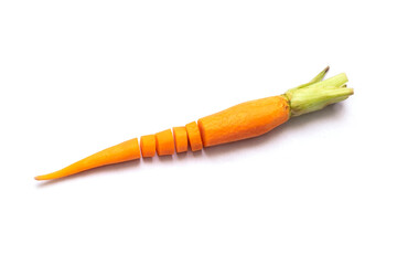 Fototapeta premium Fresh baby carrot orange vegetable isolated on white background. Fresh baby carrots are shred. selective focus, soft focus.