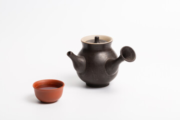 Chinese traditional teapot, cup, tea set covered with tea stains
