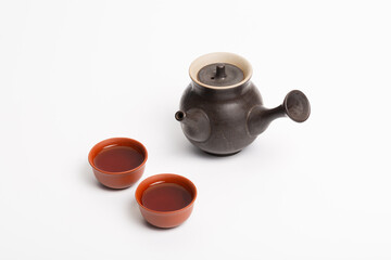 Chinese traditional teapot, cup, tea set covered with tea stains
