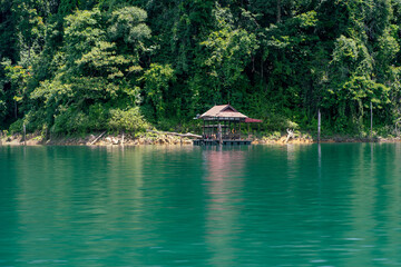 Kenyir lake lake with beautiful rainforest tropical jungle. Scenic landscape view. Located in Terengganu, Malaysia.