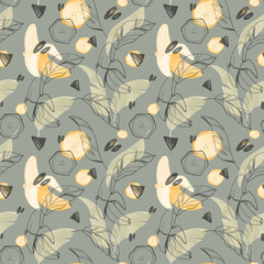 Cute kawaii seamless square pattern yellow banana on gray background. Textured digital art. Print for wrapping paper, fabrics, textiles, apparel, stickers, postcards, commercial packaging, wallpaper