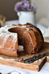 homemade chocolate cake with cherry