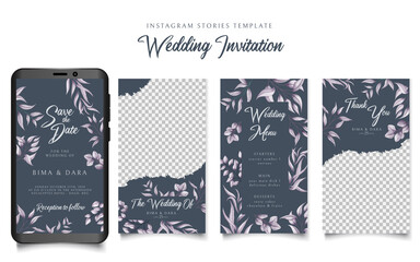 Instagram stories template wedding invitation with elegant floral frame