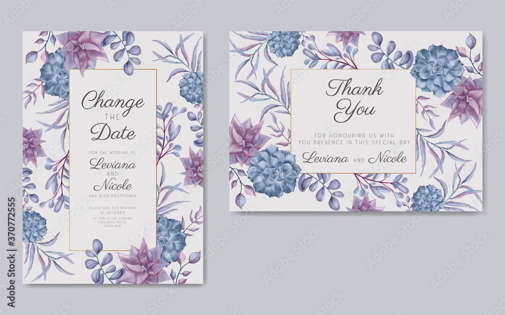 Wall mural Postponed wedding invitation card template with succulent floral frame - Wall murals