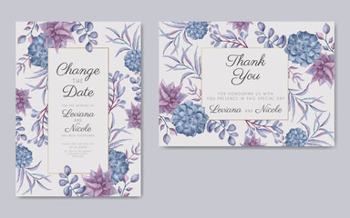 Postponed wedding invitation card template with succulent floral frame