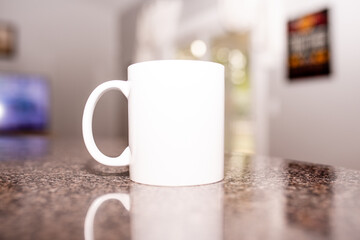 Blank Coffee Mug for brand identity mock up design, template mug on kitchen counter