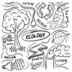 Ecology and Environmental Hand Drawn Doodle set. simple and trendy Sketching style Vector illustration
