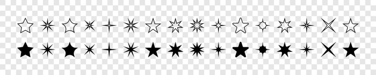 Stars. Star vector icons. Stars collection. Black stars, isolated. Star icons. Star in modern flat design. Vector illustration