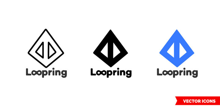 Loopring cryptocurrency icon of 3 types color, black and white, outline. Isolated vector sign symbol.