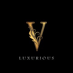 Golden Luxurious Initial Letter V Logo, Gold vector design luxury business logo icon